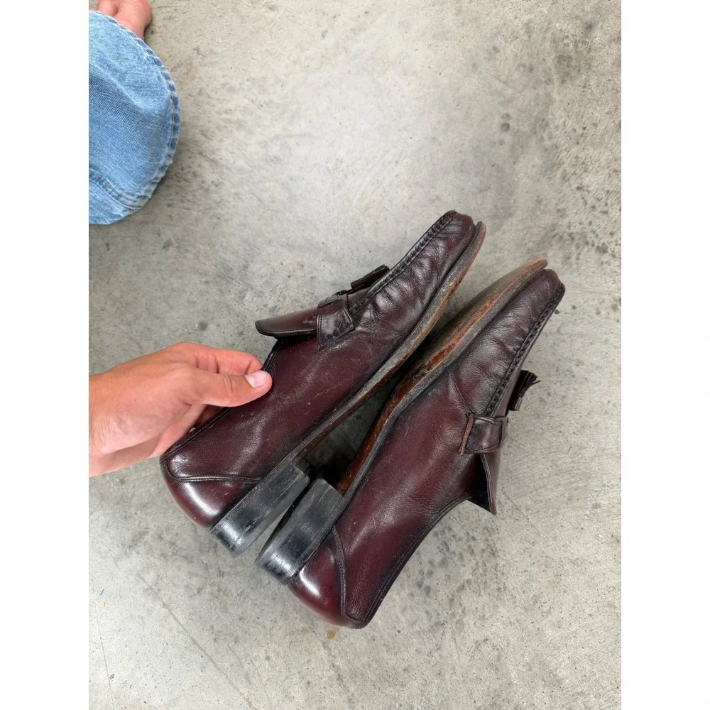 Vintage Florsheim Mens Burgundy Leather Tassel Kiltie Loafers Polished 11.5 D